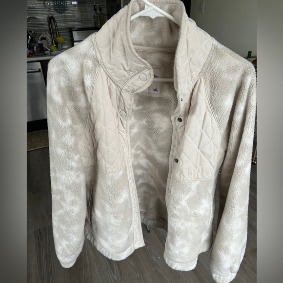 Abercrombie & Fitch White Grey Camo Button Up Mock Neck Fleece Jacket - Picture 6 of 6